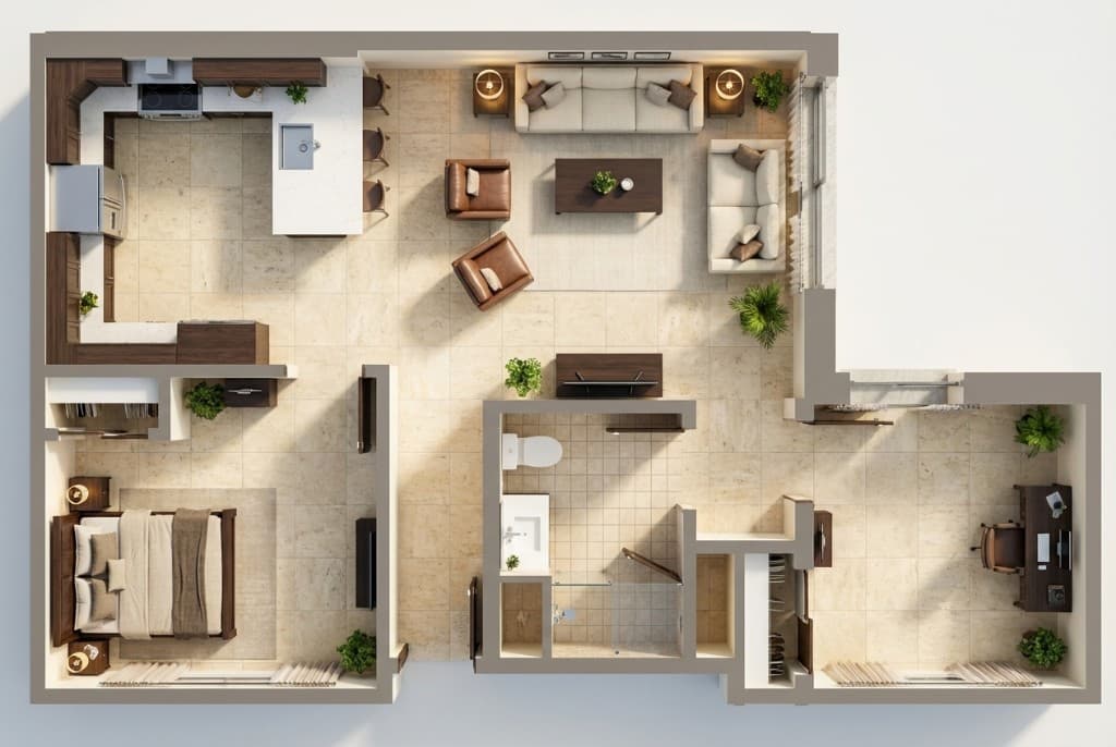 Modern 3D Floor Plan architectural render created with Rendershop